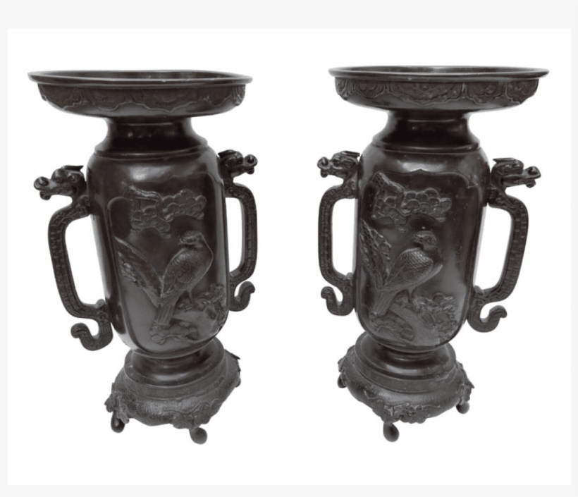 A Pair Of 19th Century Japanese Bronze Vases With Bird - Antique, transparent png #8213741