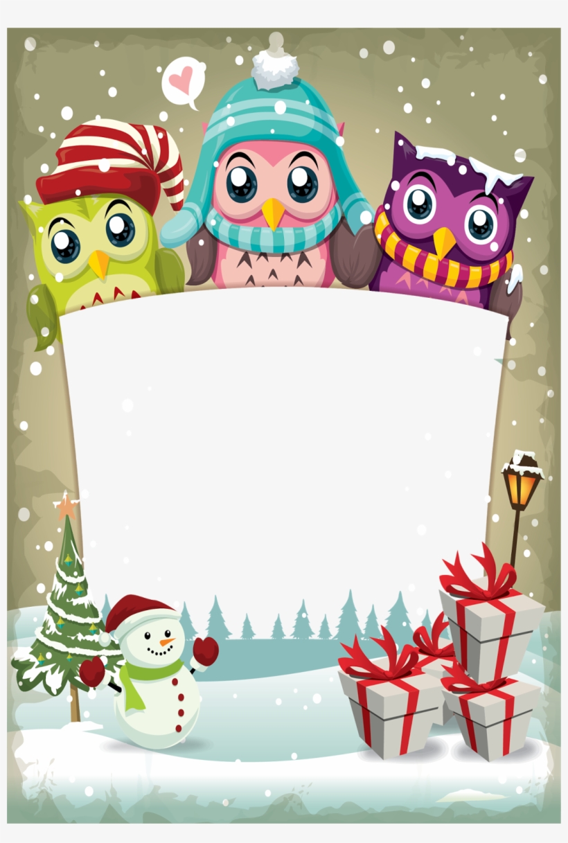 Cute Owl Frame - Winter Owl Frame, transparent png #8215317
