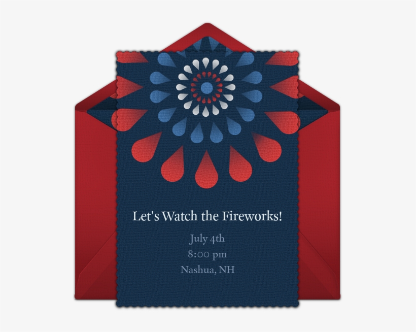 Red, White And Blue Fireworks Online Invitation - Floral Design, transparent png #8216436