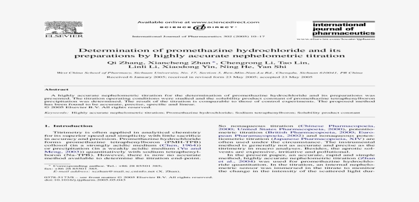 Determination Of Promethazine Hydrochloride And Its - Document, transparent png #8218991