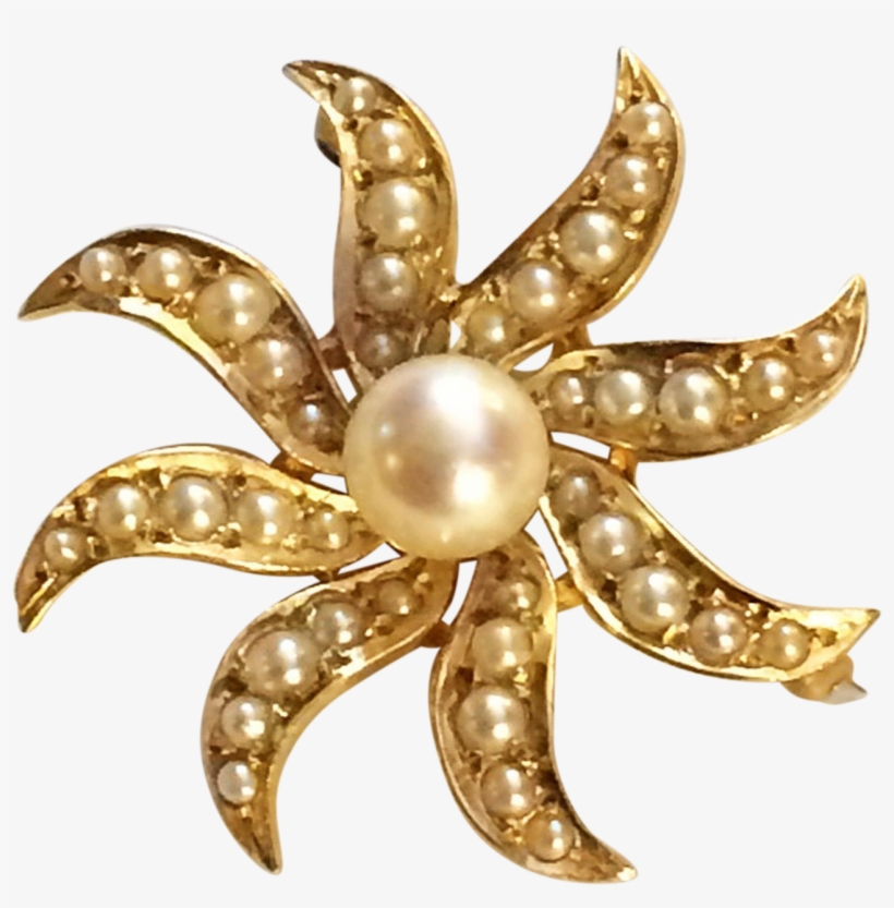 Victorian Revival Starburst Pin Brooch Pendant In 14k - Pearl, transparent png #8222112