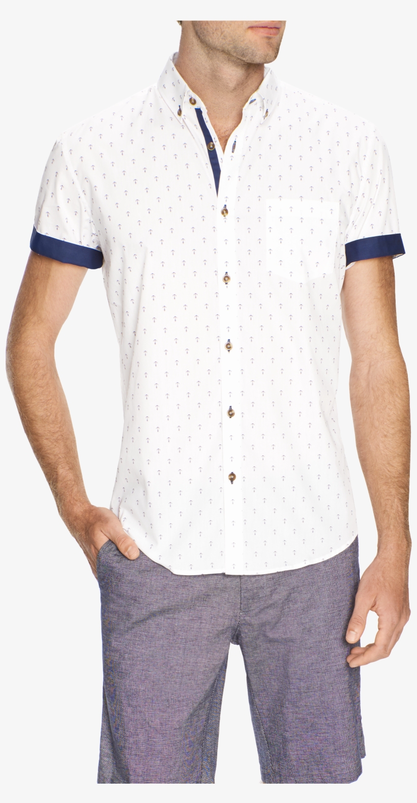 White Anchor Print Shirt - Pocket, transparent png #8224226