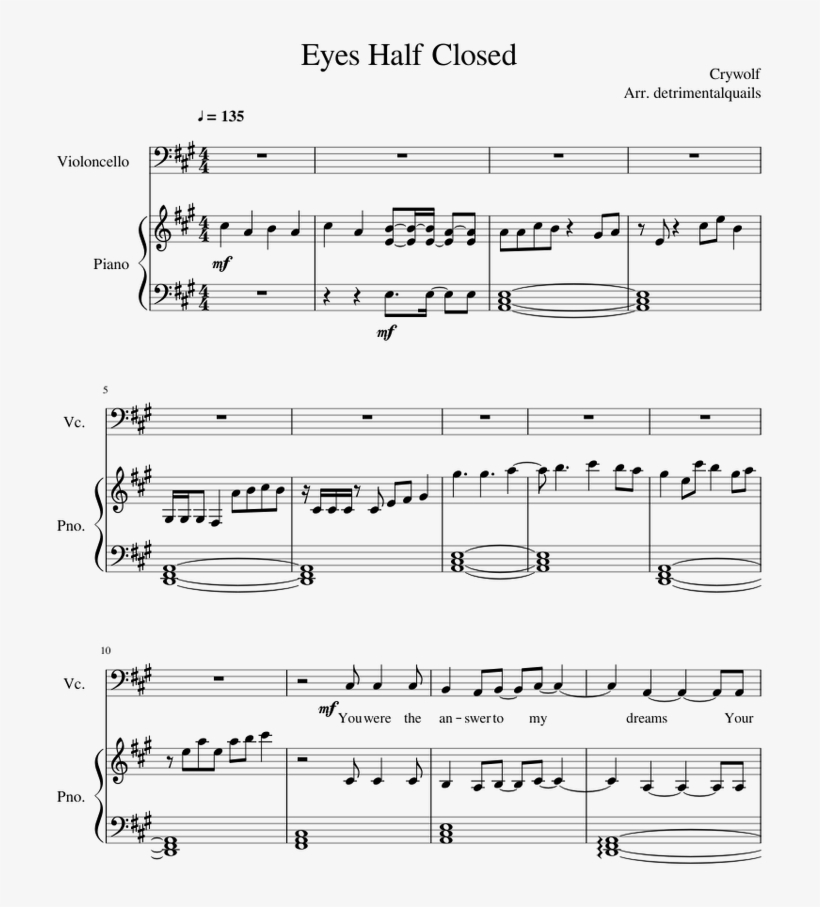 Eyes Half Closed By Crywolf - Partition Piano La Groupie Du Pianiste, transparent png #8228760
