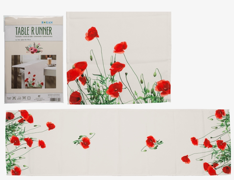 White Tablerunner With Poppy Flowers - Table Runners, transparent png #8232441
