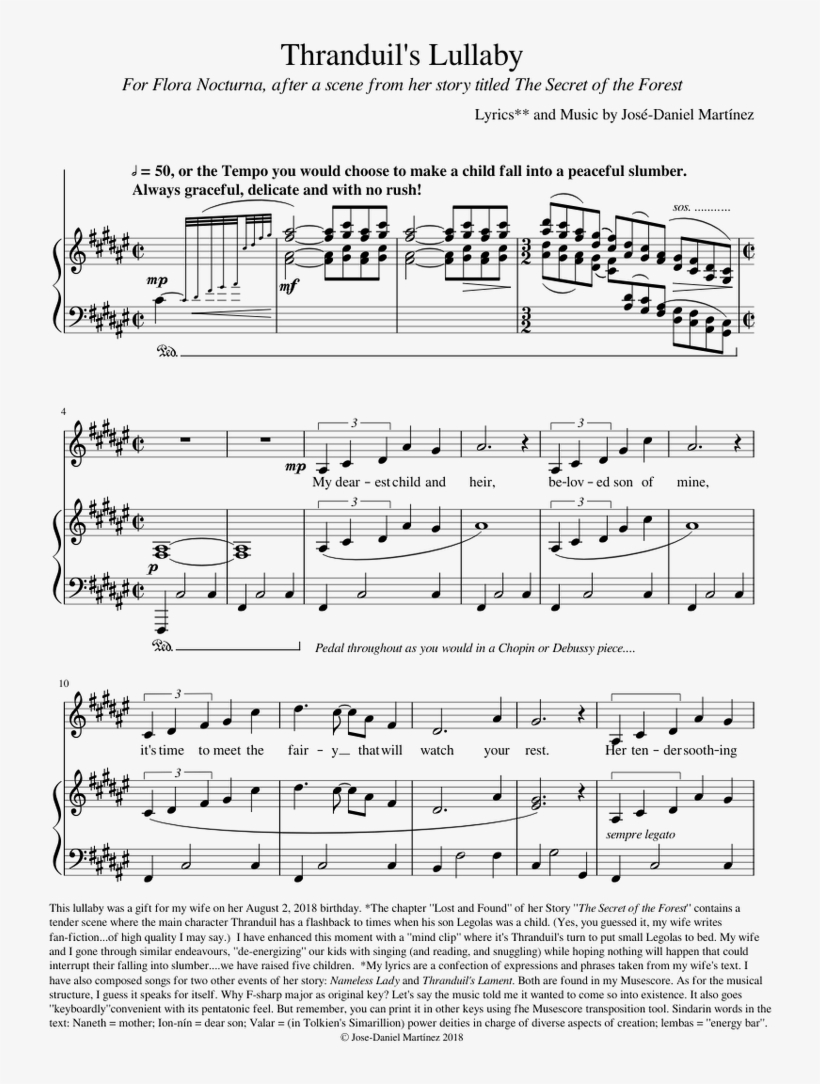 Legolas Cradle Song - Sheet Music, transparent png #8236643