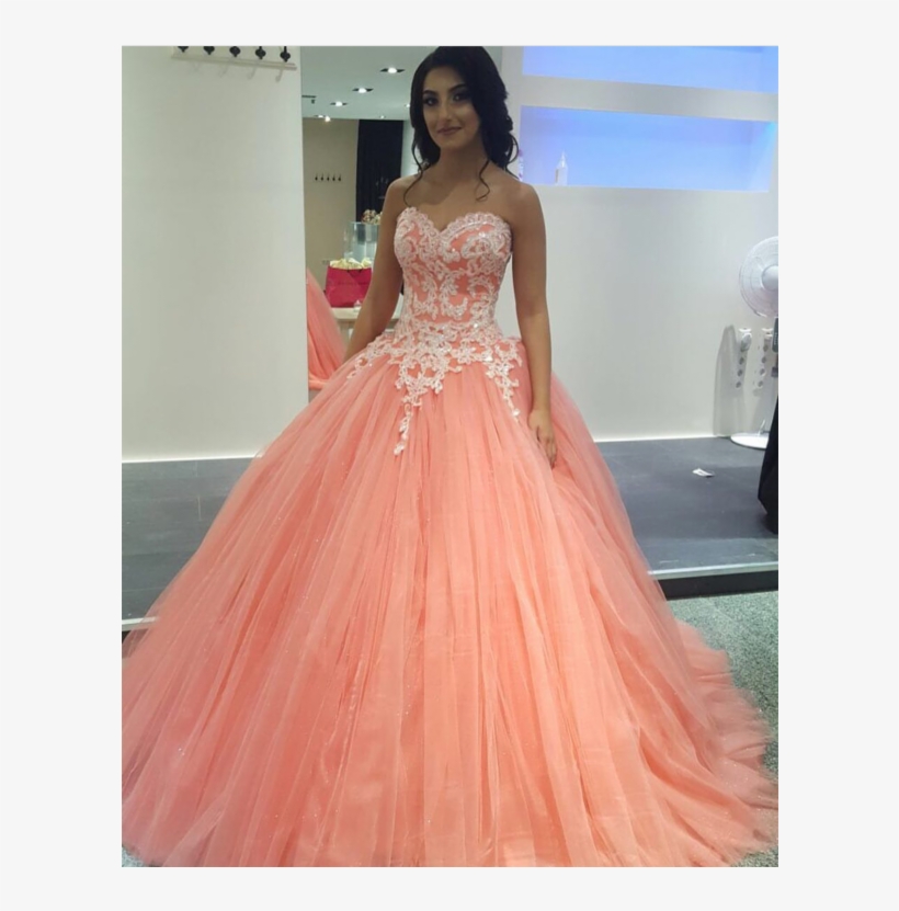 Pretty Prom Dress, 2019 Prom Dress, Ball Gown Prom - Lace Coral Quinceanera Dresses, transparent png #8238775
