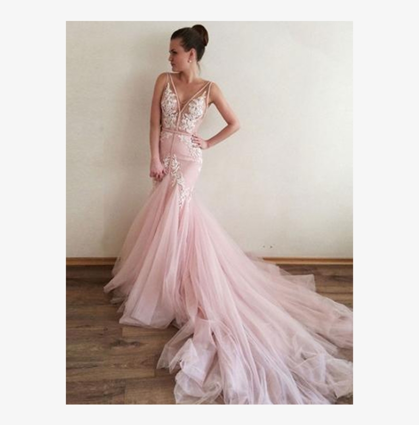 Sexy Mermaid Prom Dresses Tulle Long Evening Dress - Pink Mermaid Wedding Dresses, transparent png #8239594