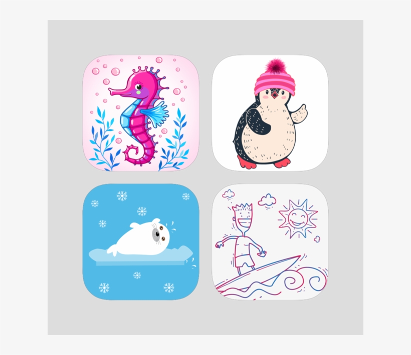 Amazing Sea Life With Horse, Seal, Penguin & Beach - Drawing, transparent png #8247572