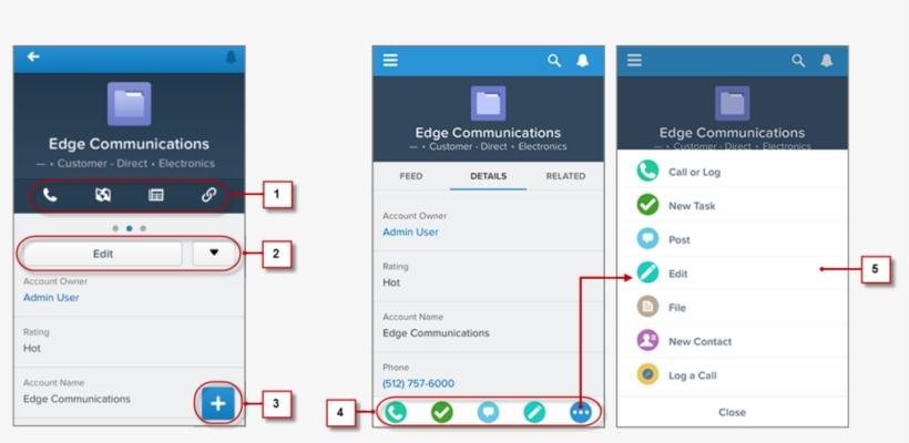 Comparison Of Location Of Actions - Salesforce1 App, transparent png #8248986