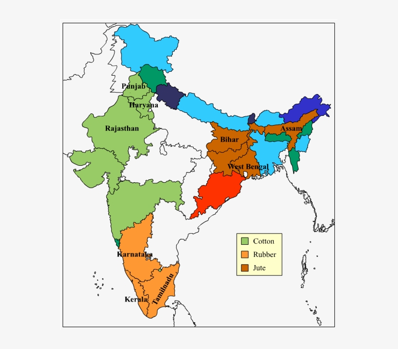 Major Producer States Ofcotton, Rubber,jutein India - India Map Image Png, transparent png #8256070