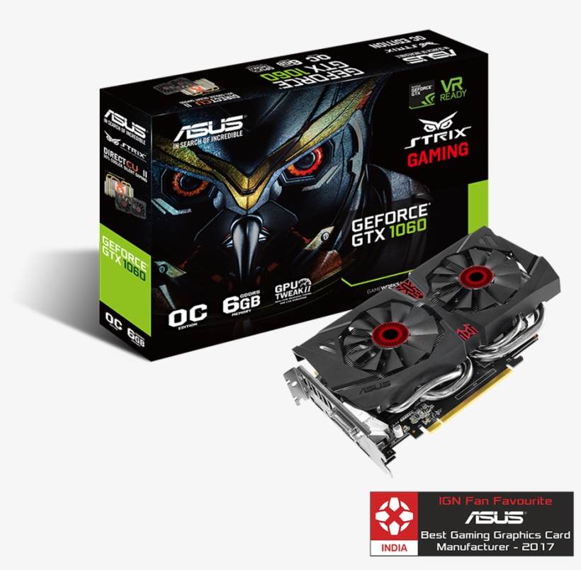 Asus Strix Geforce Gtx 1060 Oc Edition 6gb Gddr5 Gaming - Vga Asus Strix Gtx1060 Dc2o6g, transparent png #8260353