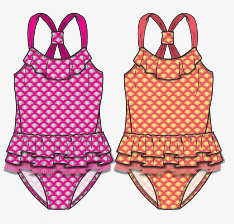 Swimwear Girls Ruffled Crossback Bright Pattern One - Polka Dot, transparent png #8261243