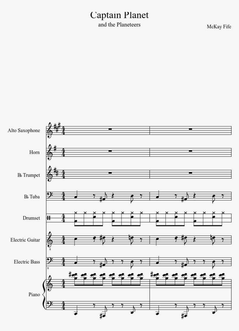 Captain Planet Theme Song Sheet Music For Piano, Alto - Sheet Music, transparent png #8263125