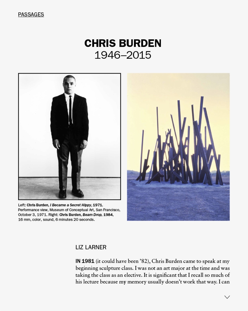 Artforum September 2015 Volume 54 Issue - Chris Burden, transparent png #8271138