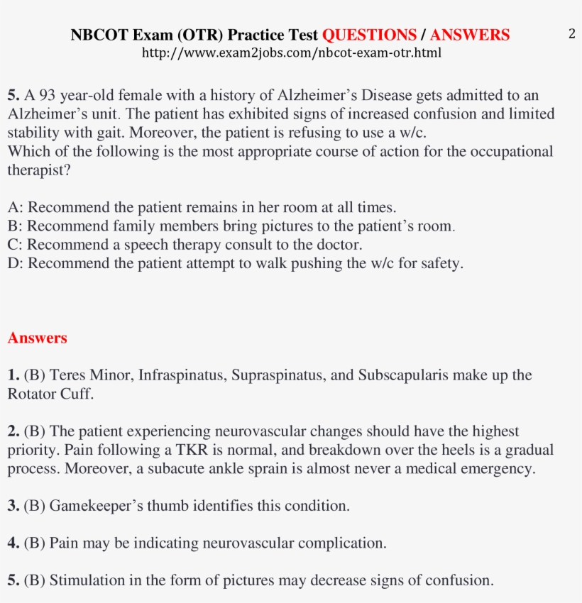 Nbcot Exam Practice Test Questions / Answers Page - Document, transparent png #8275066