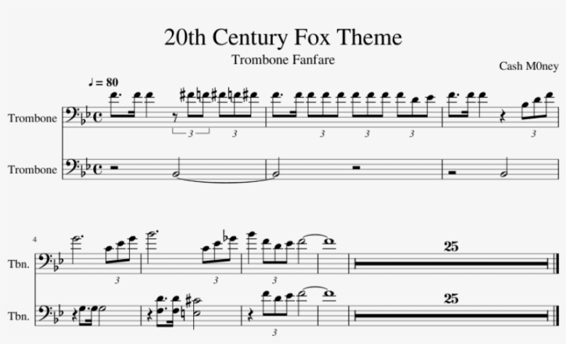 Free Png Download 20th Century Fox Trombone Png Images - Sheet Music, transparent png #8282633