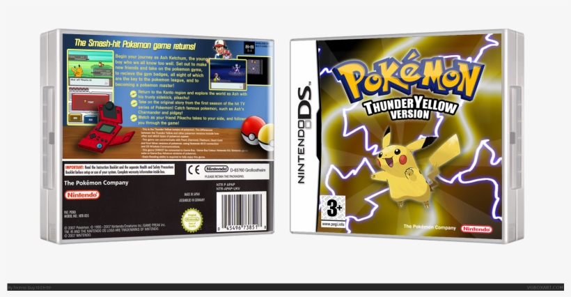 Pokemon Thunder Yellow Version Box Cover - Pokemon Amarillo Ds, transparent png #8283473