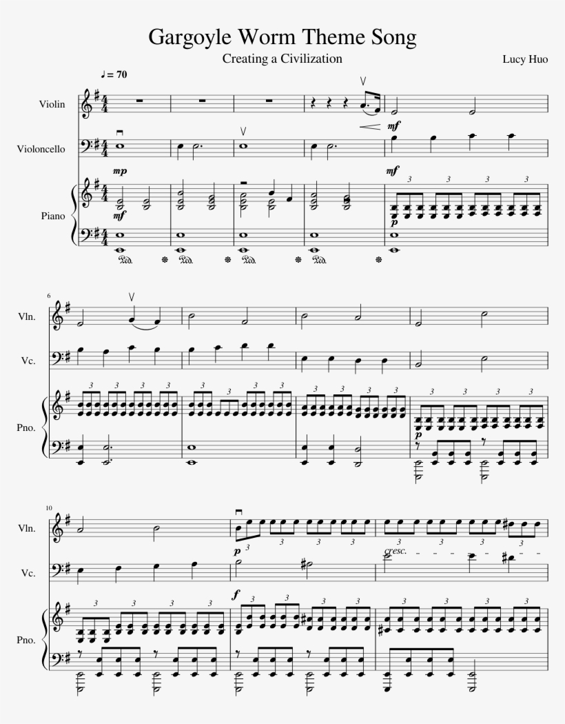 Gargoyle Worm Theme Song Sheet Music Composed By Lucy - Gargoyles Music Sheet Violin, transparent png #8285500