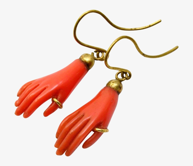Antique Victorian Gold Filled Faux Coral Celluloid - Hand Shaped Jewelry, transparent png #8287802