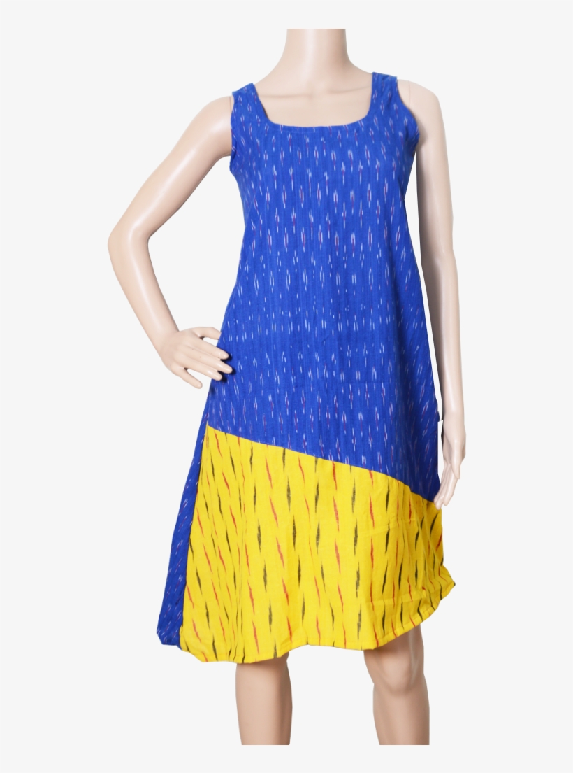 Blueyellowkalamkari Frock1 - Day Dress, transparent png #8295284