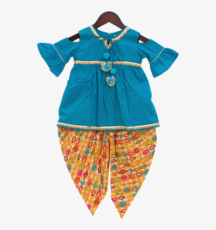 Blue Kurti With Printed Dhoti - Costume, transparent png #8296622
