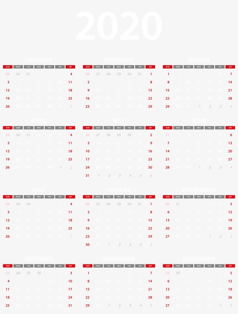 2020 Calendar Transparent Png Clip Art Image, transparent png #8296883