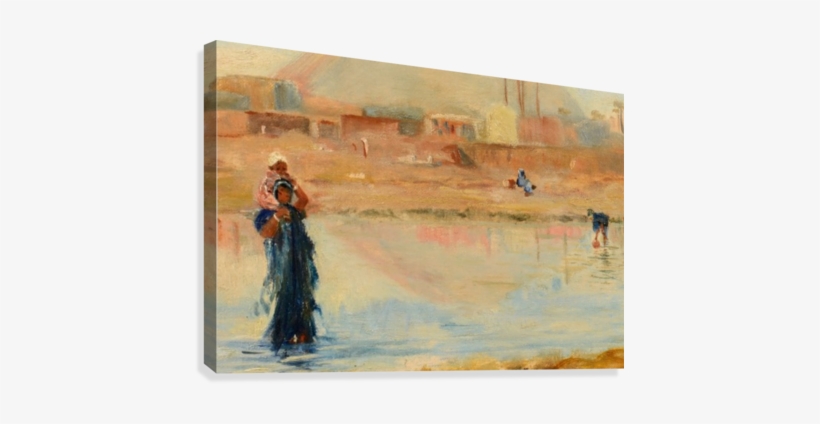 A Woman In A Blue Dress With Her Baby Canvas Print - Painting, transparent png #830008