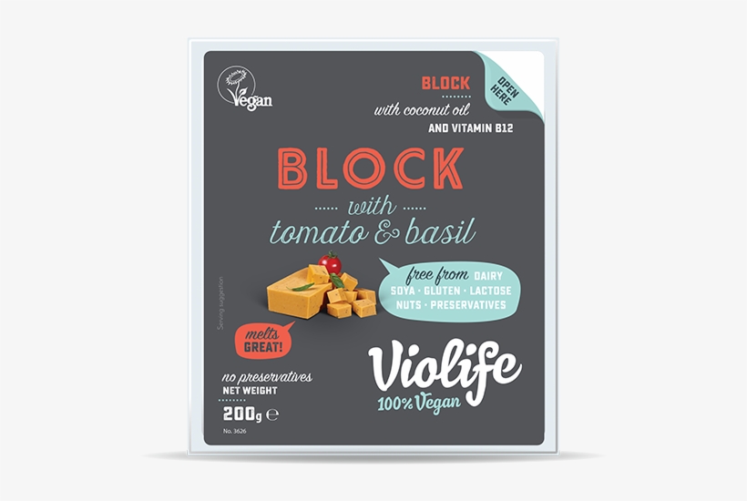 Block With Tomato & Basil - Violife Cheddar Vegan Cheese Block (various), transparent png #832492