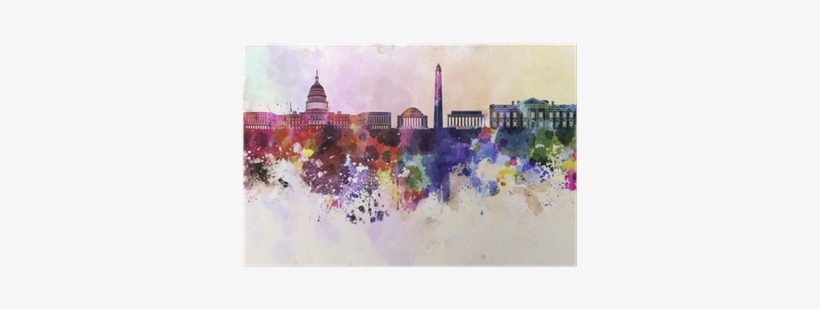 Washington Dc Skyline In Watercolor Background Poster - Washington Dc Skyline, transparent png #832520
