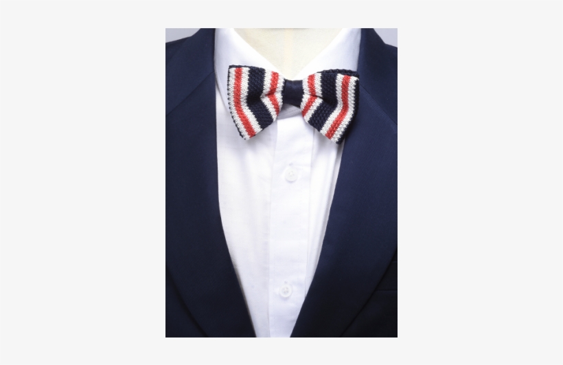 Navy W/red Stripe Knitted Bow Tie - Knitting, transparent png #833444