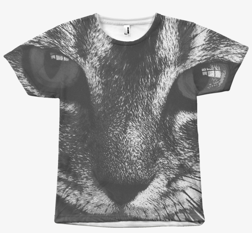 All Over Print Amazing Fierce Looking Cat T Shirt 1 - Monochrome, transparent png #833610