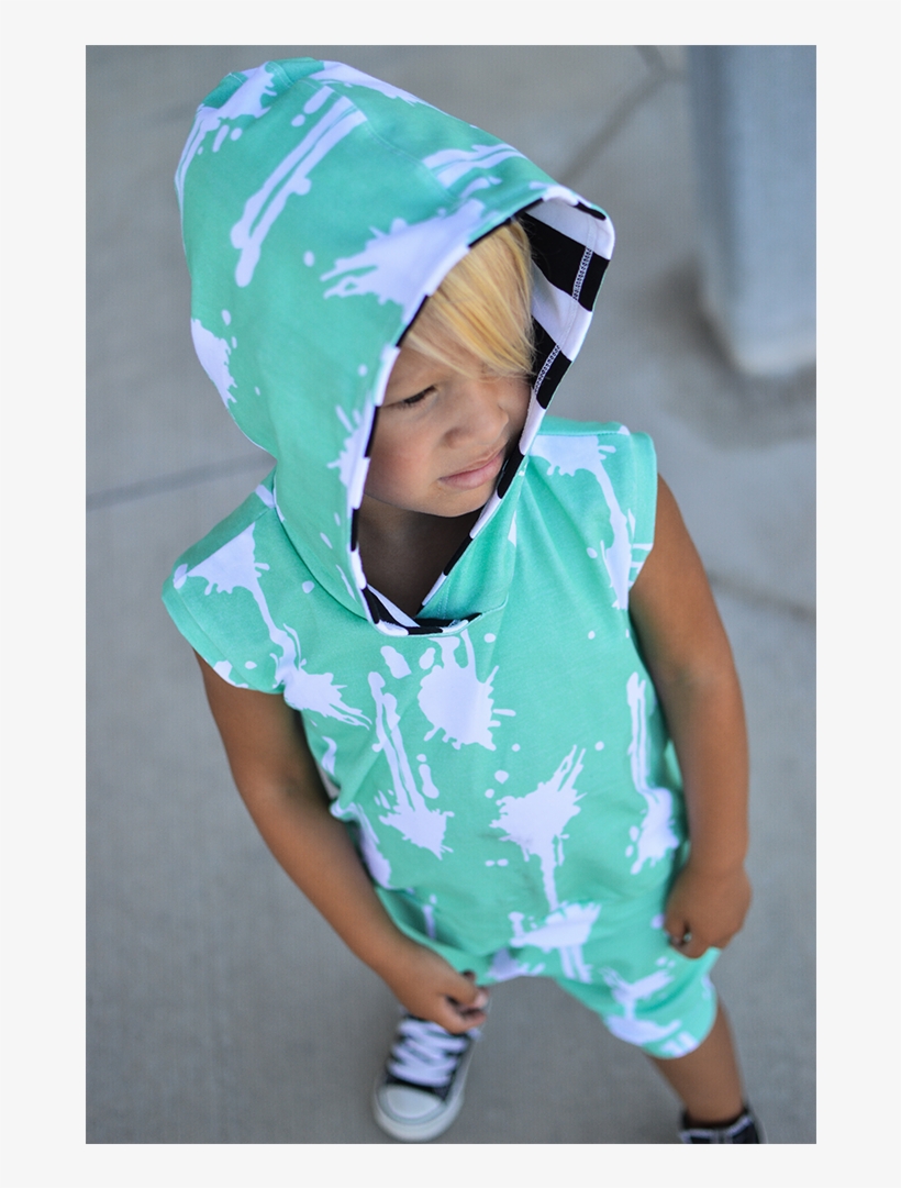 Mint & White Paint Splatter Sleeveless Hoodie - Hoodie, transparent png #837248