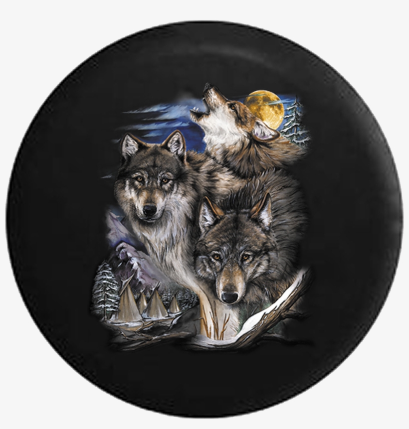 American White & Grey Wolves Howling In The Moonlight - Native American In Wolfs, transparent png #838184