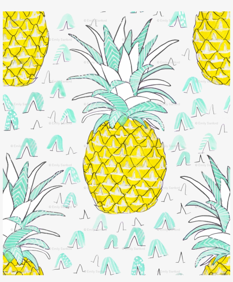 Banner Freeuse Library Wallpaper Emilysanford Spoonflower - Watercolor Pineapple By Emilysanford - Customized Wallpaper, transparent png #839060