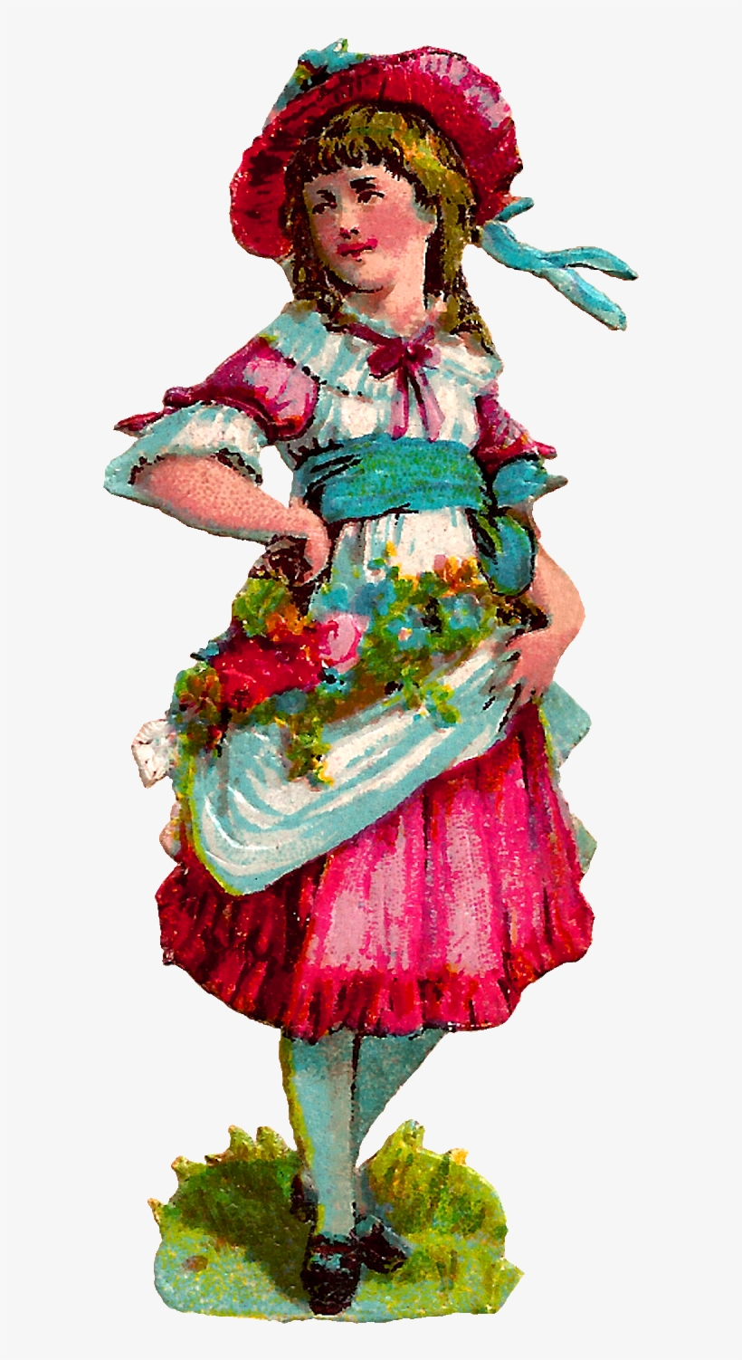 Fashion Girl Victorian Dress Bonnet Flowers Digital - Illustration, transparent png #8303054