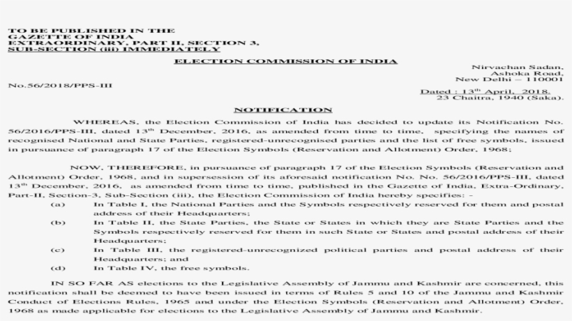 To Be Published In The Gazette Of India Eci - Document, transparent png #8307626