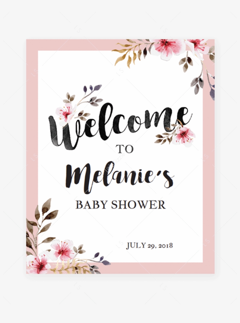 Blush Flowers Welcome Sign For Shower Party By Littlesizzle - Baby Shower Predictions Printable, transparent png #8307885