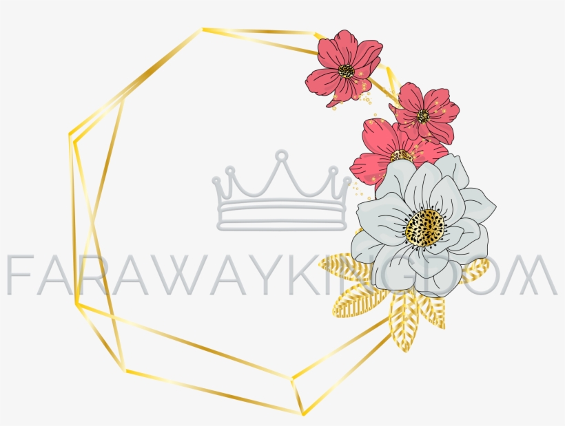 Red White Wedding Floral Golden Frame Vector Illustration - Party, transparent png #8310844