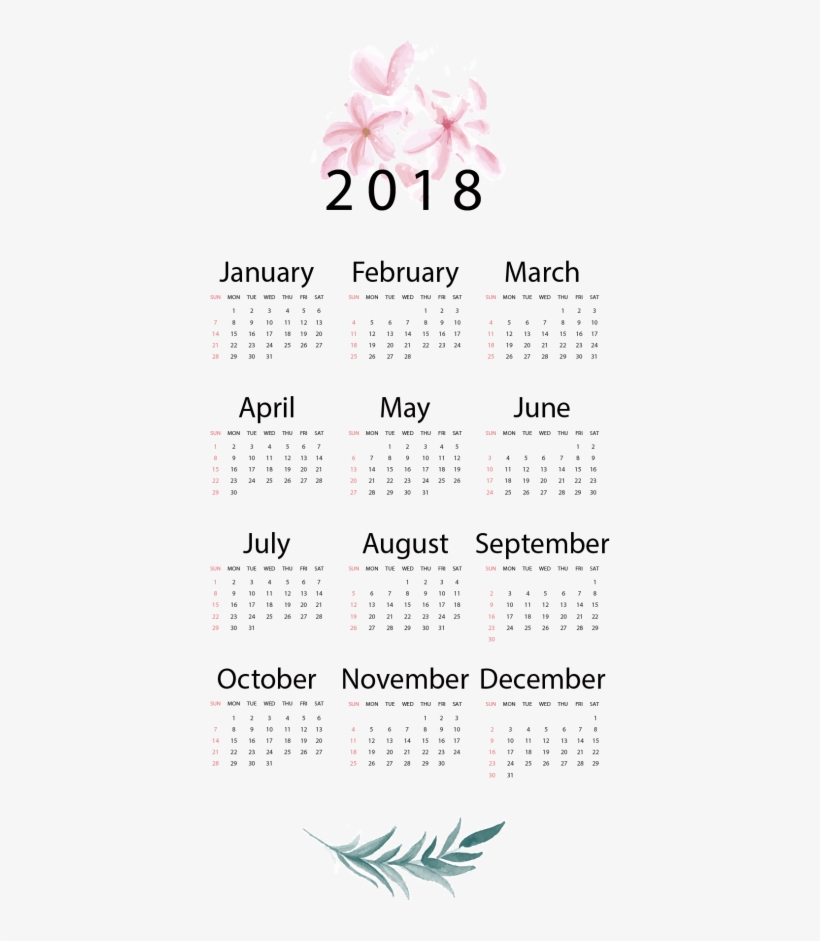 2018 Calendar Png - Bullet Journal Yearly Calendar 2018 Printable, transparent png #8311098