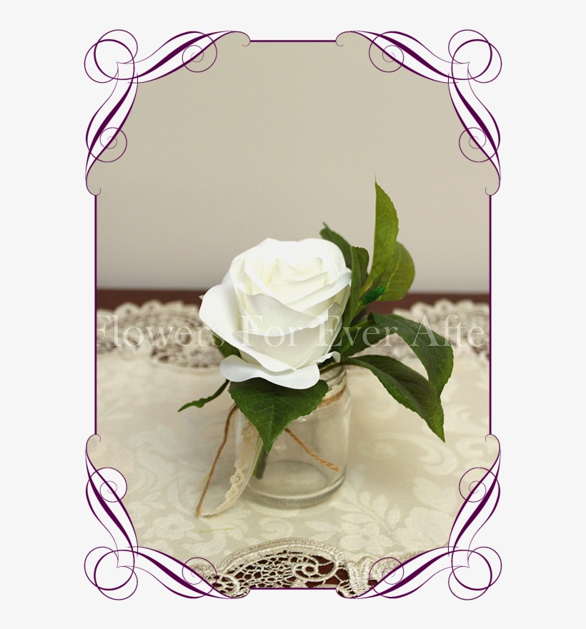 White Rose & Foliage Small Table Decoration Flowers - Red Rose Cake Decorations, transparent png #8311729