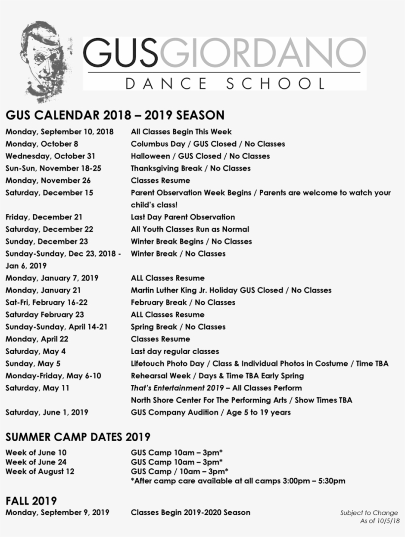 Gus Youth Calendar 2018 2019-1 - Document, transparent png #8311750