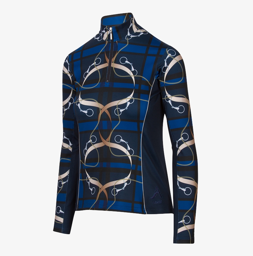 Arista Plaid & Leathers Quarter Zip In Navy - Long-sleeved T-shirt, transparent png #8315614