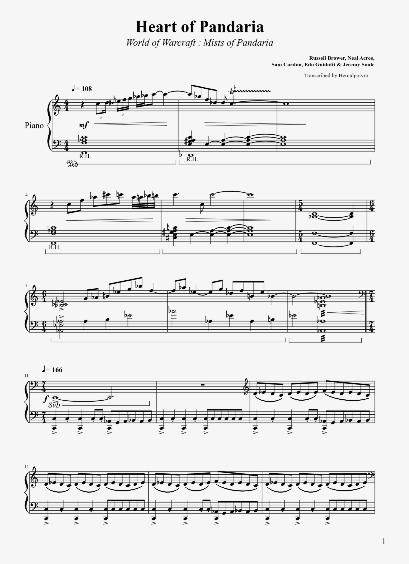 Heart Of Pandaria Sheet Music Composed By Russell Brower, - Straight No Chaser Piano Pdf, transparent png #8318008