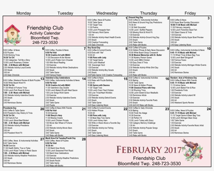 Club Activity Calendar - Document, transparent png #8323376
