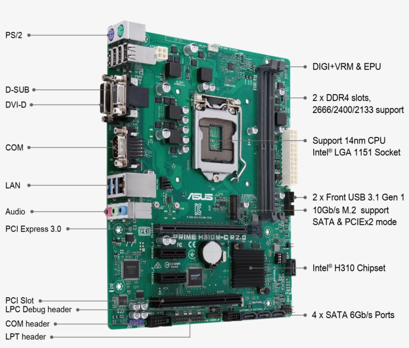 Asus Prime H310m-c R2 - Asus Prime H310m C, transparent png #8324393
