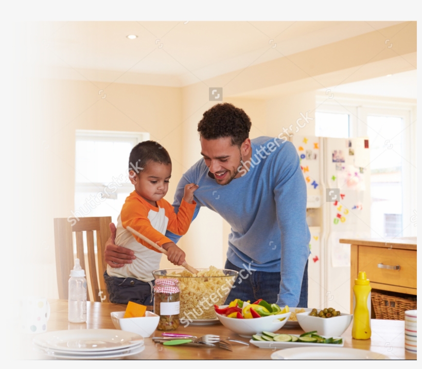 Stock Photo Father And Son Making Pasta Salad In Kitchen - Cor De Tinta Pessego Suave, transparent png #8329228