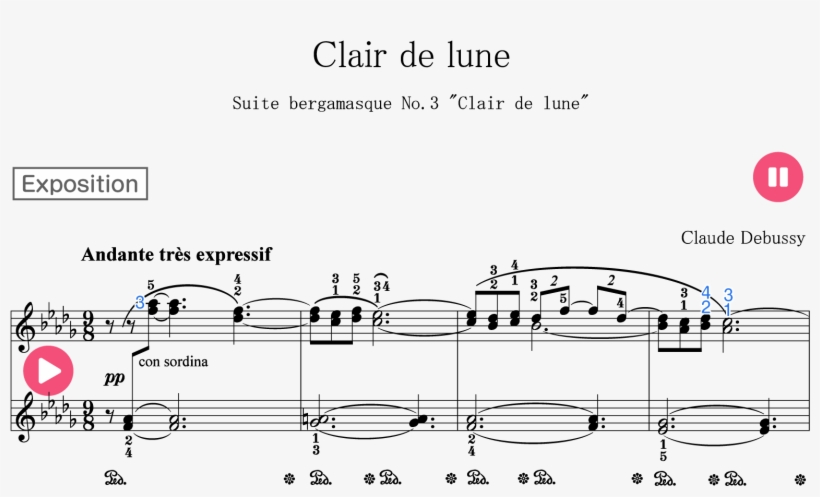 Clair De Lune Sheet Music For Piano 【starryway】 - Clair De Lune Piano Easy Letters, transparent png #8337550