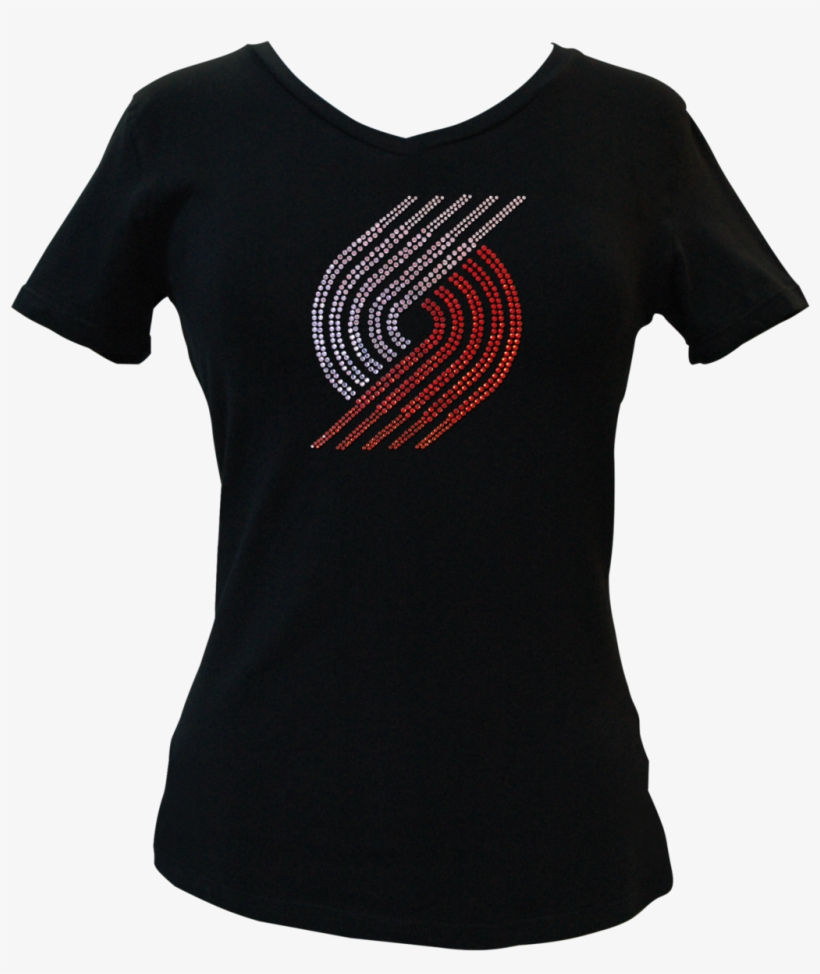 Official Portland Trail Blazers Rhinestone V-neck Tee - Illustration, transparent png #8339387