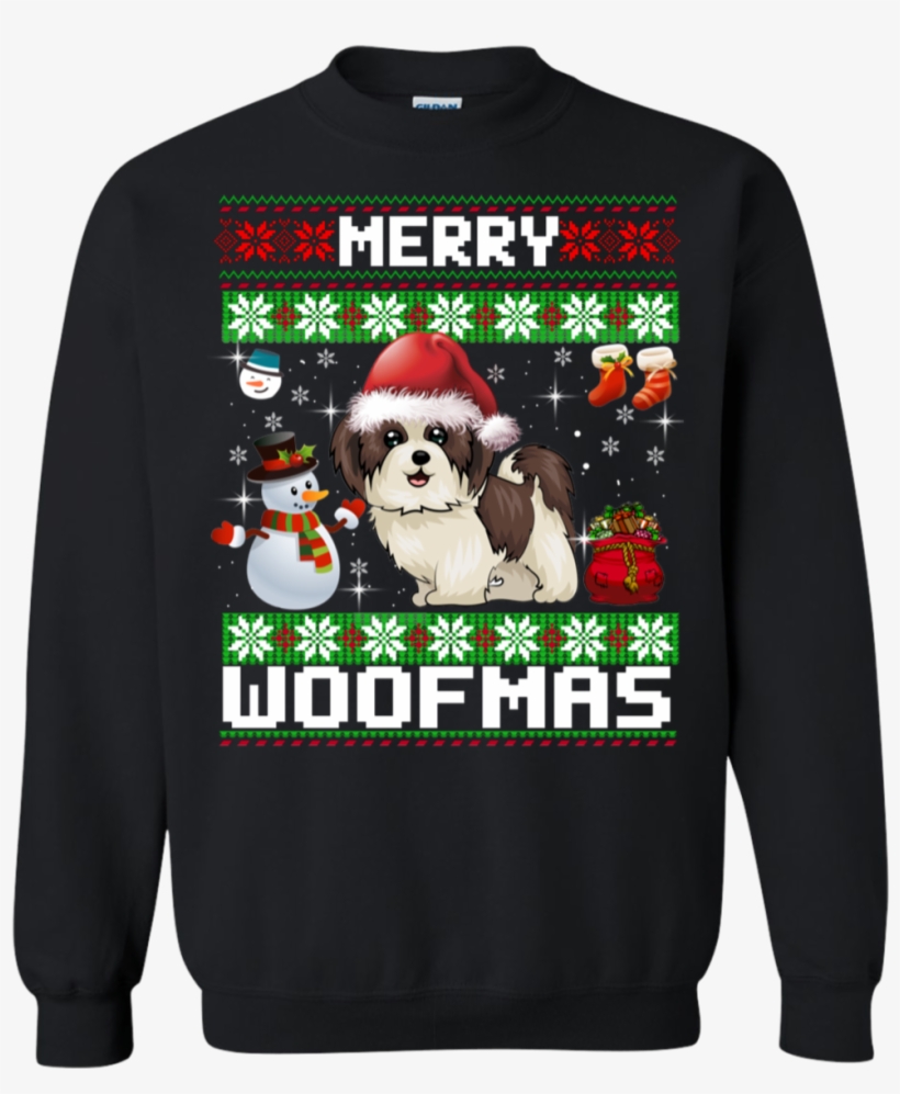 Shih Tzu Merry Woofmas Christmas Sweatshirt Sweatshirt - Presents To Get For Lesbians, transparent png #8343899