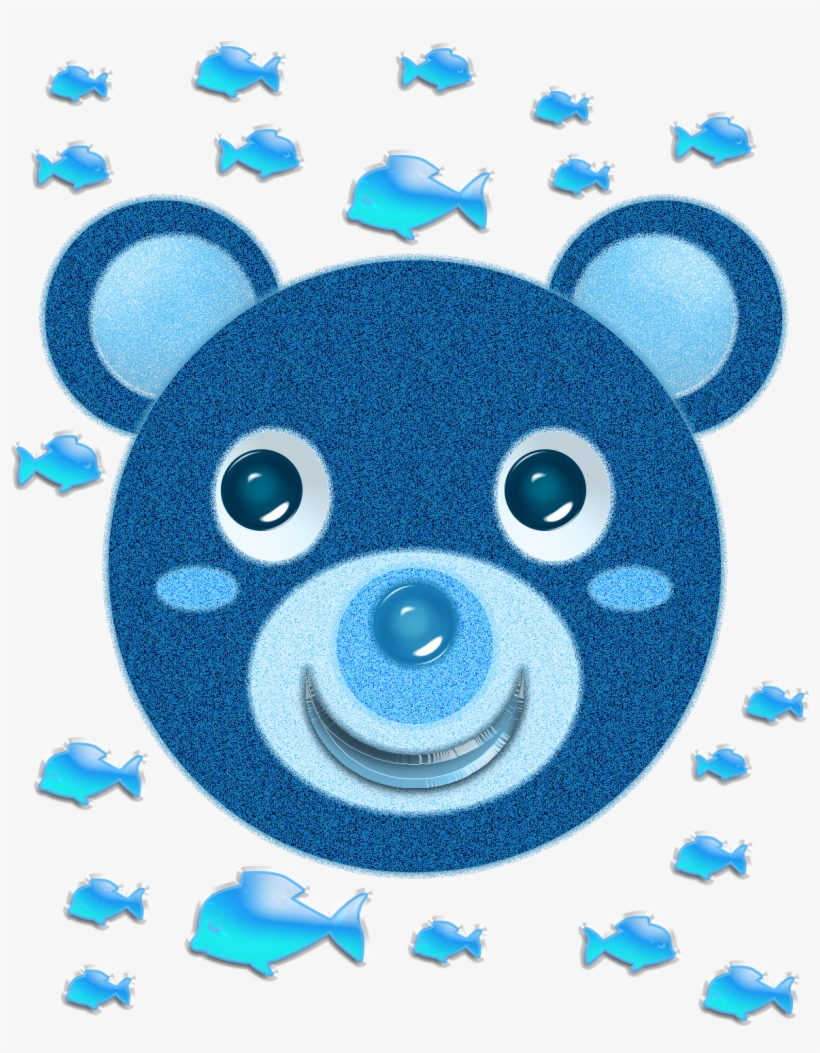Blue Bear Face And Fish - Cartoon, transparent png #8344958